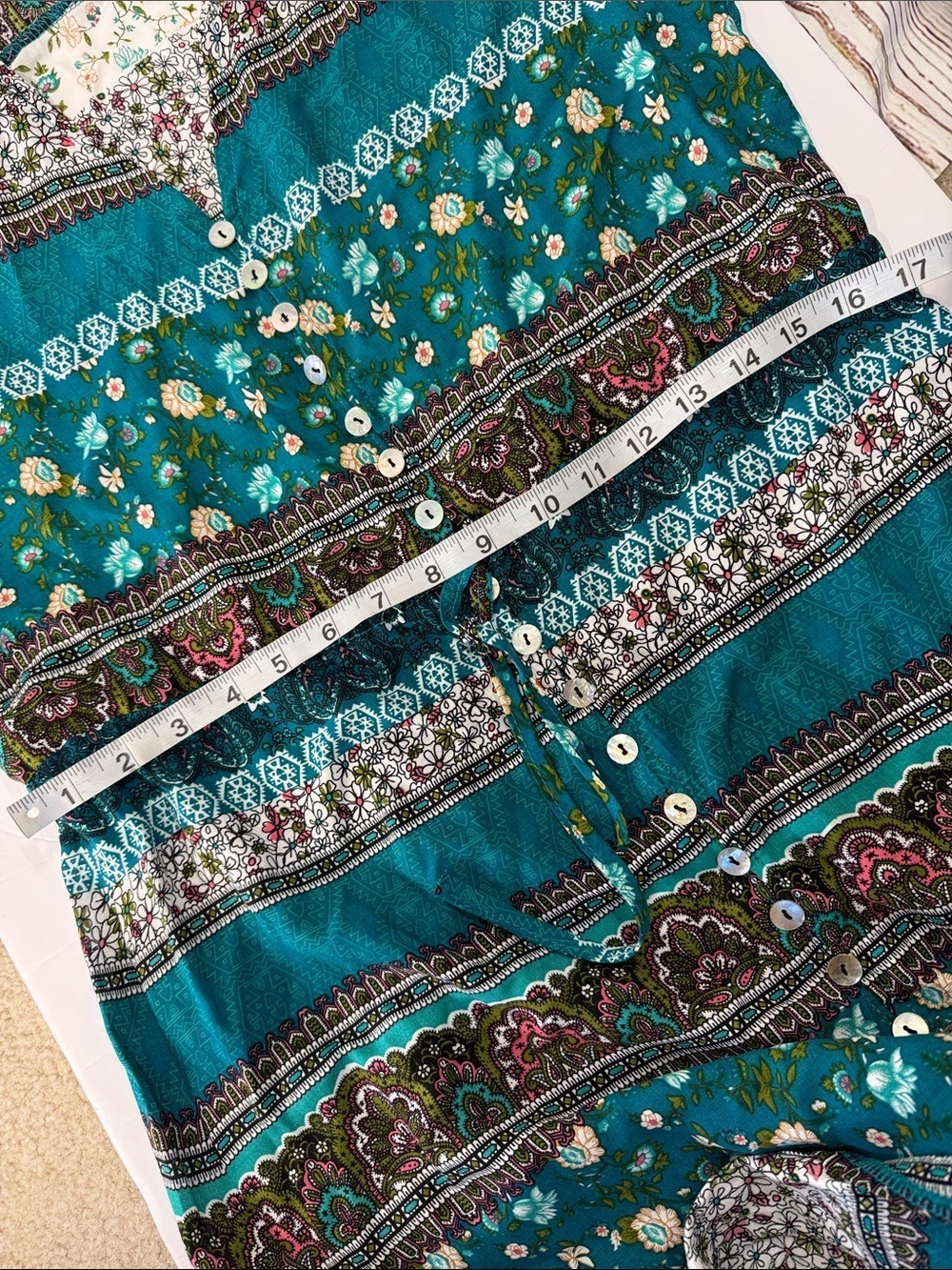 Teal Floral Button-Front Maxi Dress Cottagecore Boho Large - Picture 5 of 10